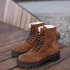 Women S Brown Suede Combat Boots Handmade Lace