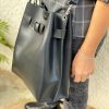 Black Leather Handbag Women Bucket Bag Crossbody Shopping