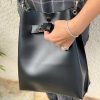Black Leather Handbag Women Bucket Bag Crossbody Shopping