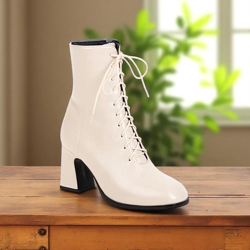 Lace Up Patent Pu Leather Ankle Boots: Retro