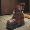 Punk Motorcycle Boots: Chunky Heel Platform Belt Buckle