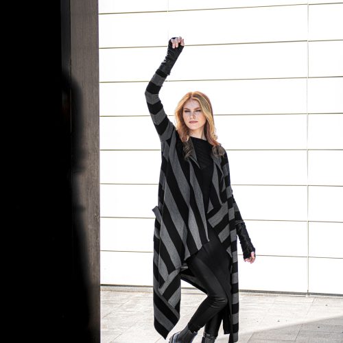 Maxi Cardigan Hooded Women Plus Size Clothing Stripe