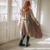 Powder Beige Wool Cardigan Coat: Asymmetrical Wrap Jacket
