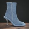 Thick Sole Round Toe Short Boots:side Zipper High